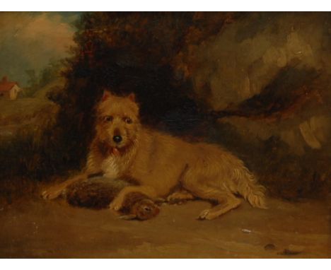 George Armfield (1808 - 1893)Resting after the Chase, The Terrier Recumbent with the Caught Rabbitattributed to plaque, oil o