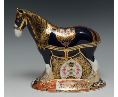 A Royal Crown Derby paperweight, Shire Horse, commissioned by Sinclairs, printed mark, gold stopper, limited edition 700/1,50