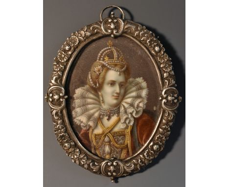 French Revivalist School (late 19th century), a portrait miniature, of Queen Elizabeth I, after the Elizabethan original, bus