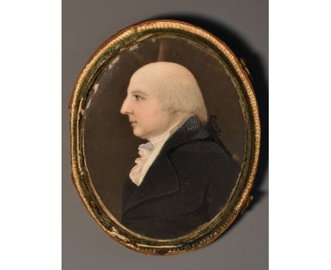 English School (18th century), a portrait miniature, of a gentleman, bust-length, fully-turned to sinister, his hair dressed,