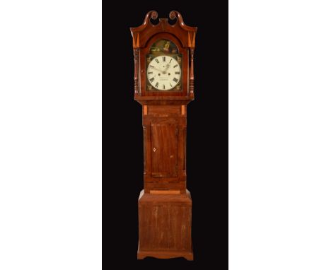 A William IV Lincolnshire mahogany longcase clock, 31cm arched painted dial inscribed Tomlinson, Horncastle, the arch painted