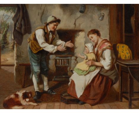 E. Gilbert (19th century) A Happy Family signed, oil on mahogany panel, 18cm x 23cm