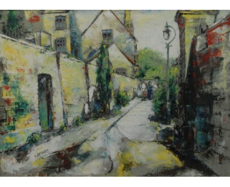 K. Smart (second-third quarter, 20th century) Powell's Walk, Chiswicksigned, titled label to verso, oil on canvas, 46cm x 61c