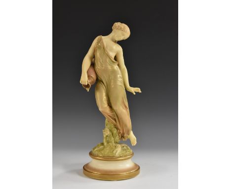 A Royal Worcester figure, Morning Dew, as a classical maiden in flowing robes, emptying an amphora, 41cm high, printed crown 
