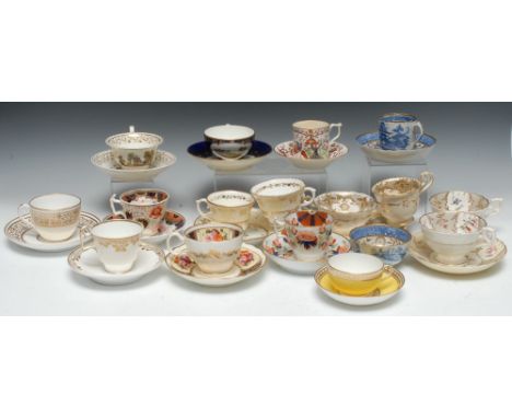 Twelve various English porcelain teacups and saucer, comprising   four teacups, saucers and side plates,  including Spode, De