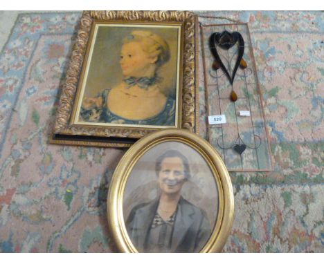 TWO FRAMED PORTRAITS AND MODERN PANEL