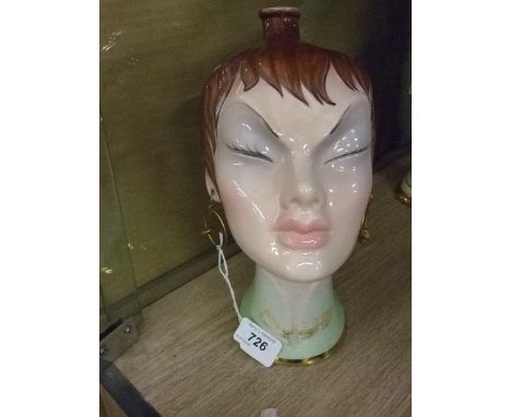 VINTAGE RARE PERFUME HEAD BOTTLE,CERAMIC,ITALIAN,PART LABEL VISIBLE 10-11"
