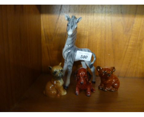 GOEBEL GIRAFFE,BEAR,DOG AND FIGURE OF RED PUPPY