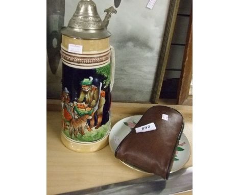 BEER STEIN,SATSUMA PORCELAIN PLATE AND OLYMPUS CAMERA