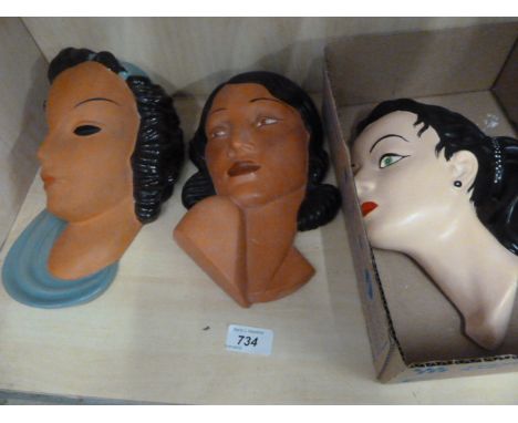 3 PLASTER WALL PLAQUES TO INC GOLDSCHEIDER LADY WITH BLUE SHAWL