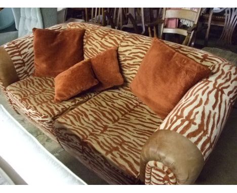 ANIMAL PRINT CLOTH/LEATHER SOFA