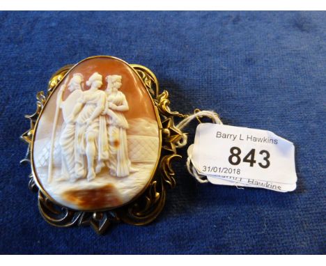 LARGE VICTORIAN CAMEO,CENTURION WITH MAIDENS,SAFETY CHAIN