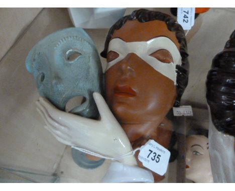 RARE VINTAGE GOLDSCHEIDER WALL MASK,LADY IN MASK,NUMBERED BUT NOT SIGNED 7" X 7"