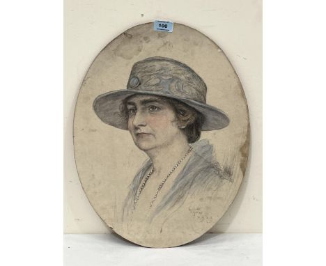 SNOW GIBBS. AMERICAN/BRITISH 1882-1970 Portrait of a lady. Signed and dated 1923. Mixed media on paper 19½" x 15" oval. Unfra