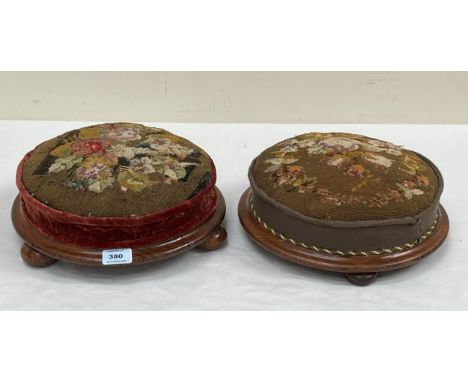 Two Victorian walnut footstools with tapestry tops