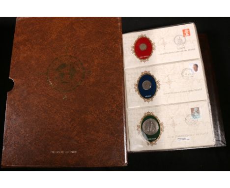 International Numismatic Society Great Historic Coins of The World set in folder comprising 33 medallic first day cover like 