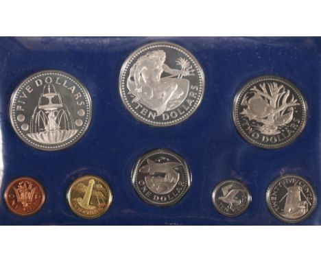 Franklin Mint Barbados first National coinage 1973 eight coin proof set KM#PS01 issue of 97454 in fitted box with certificate