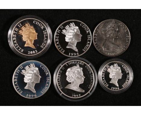 Cook Islands Elizabeth II (1952) three 5 dollars 1996 silver proof KM#302, 1996 silver proof and 2007, 2 dollars 1996 silver 
