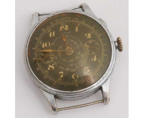 Gloria Chronograph in the military style with telemeter, circa 1940  watch does not appear to be working, cannot hear a tick 