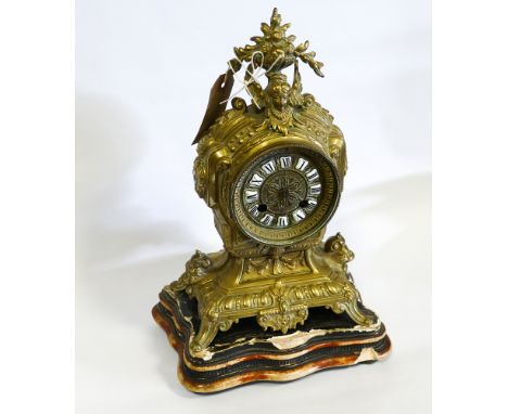 French gilt metal striking mantel clock on wooden plinth 