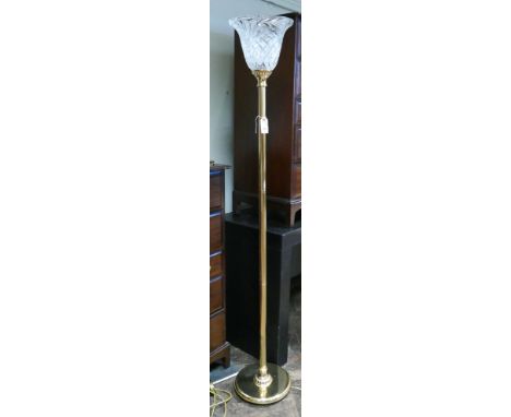 A brass column up lighter lamp standard