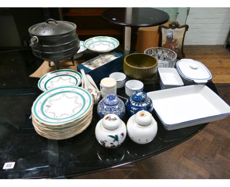 A part desert service, Worcester jars, Ginger jars, iron cauldron and other sundries  