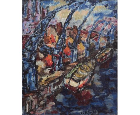   Pahl, K. (Berliner Künstler) "Expressionistische Darstellung - Westhafen Berlin", Öl/Lw.,   sign. u. dat. 1966 u.r., rücks.