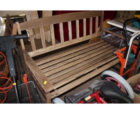 A hardwood garden bench