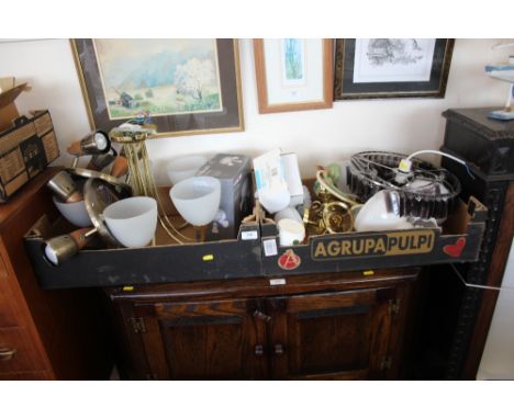 Two boxes of various light fittings etc