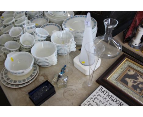 An outdoor light; glass vase; boxed crystal vase etc.