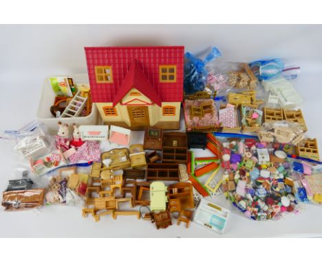 Sylvanian Families - An unboxed Sylvanian Families Red Roof Starter Cottage with a collection of unboxed vintage Sylvanian Fa