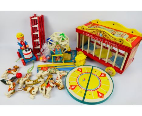 Fisher Price - An unboxed group of vintage Fisher Price toys. Lot includes Fisher Price #900 Circus Wagon with original anima