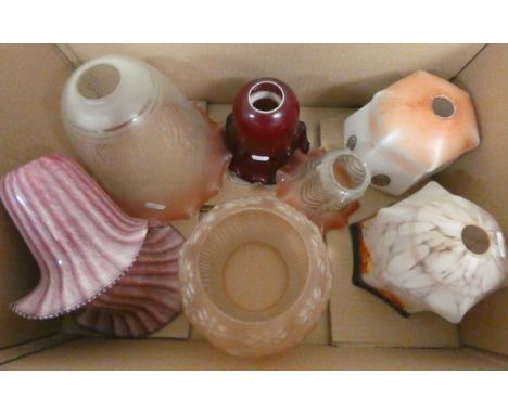 Two boxes of mainly glass ceiling light shades. (2) 