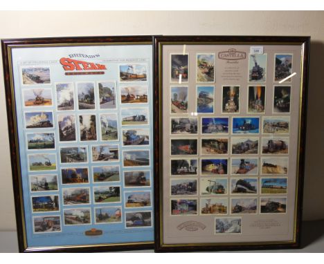 A set of framed Castella cigar cards, c.1996; steam locos, steam railway, motoring history x 2 and classic sports cars (5).