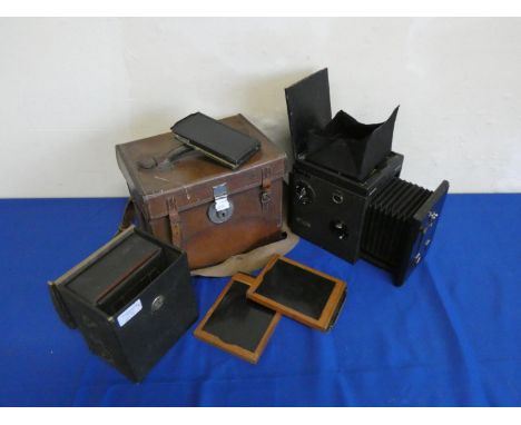 A Thornton Pickard box camera, in case and a smaller box camera. 
