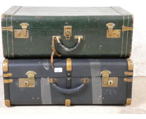 A green leather suitcase and a travelling trunk type suitcase (2). 