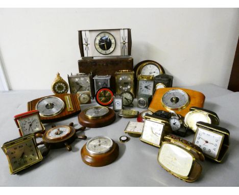 A 1960s Metamec mantle clock, together with various other mantle, travel, and carriage clocks. 