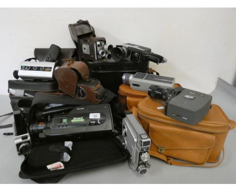 A cased Bolex S1 reflex cine camera, a Yashica electro 8, Meopta 8F cine cameras, and other models. 