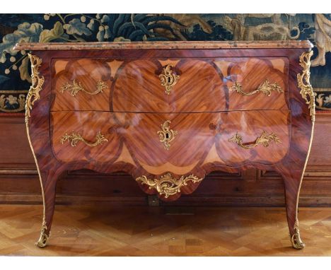 A VERY GOOD LOUIS XV KINGWOOD, TULIPWOOD AND SYCAMORE COMMODE, CIRCA. 1740-4750, in the manner of Jean-Baptiste Fromageau, wi