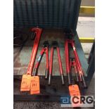 Lot of heavy duty hand tools including Ridgid 48 inch pipe wrench, (2) wire crimper tools, and (2)