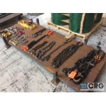 Lot of asst lifting chains, hooks, clevises, etc
