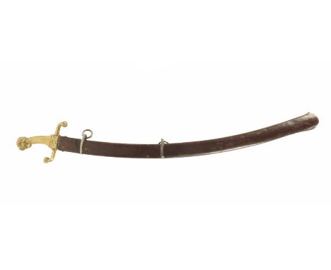 A European sabre with curved steel blade, and brass handle with opposing quillon and cast N IV with crossed pikes, with a cla
