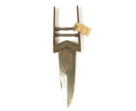 A late 19th century Indian scissor katar, steel with silver koftgari decoration, the handle with a sliding bar, 37cm long, wi
