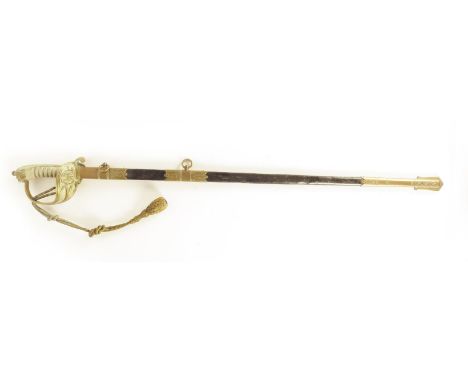 A George V Royal naval officer's dress sword, with a fullered steel blade, etched with fouled anchor and GRV cypher, brass hi