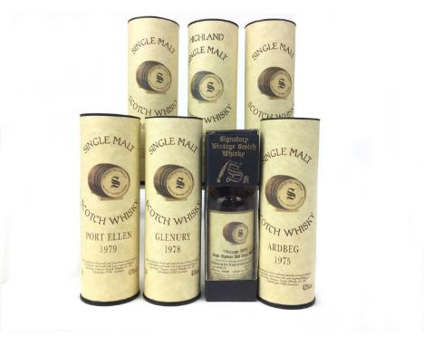 SEVEN SIGNATORY VINTAGE SINGLE MALT SCOTCH WHISKY MINIATURES Includes Ardbeg 1975 aged 18 years (43%), Port Ellen 1979 aged 1