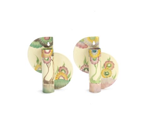 Clarice Cliff (British, 1899-1972)A Pair of 'Aurea' Wall Pockets, circa 1935-37glazed earthenware, shape 465each 19cm high, w