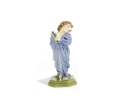 William White for Royal Doulton'The Coquette': A Rare Ceramic Figure, 1913-1938 the cherubic child with blue dress, on a step