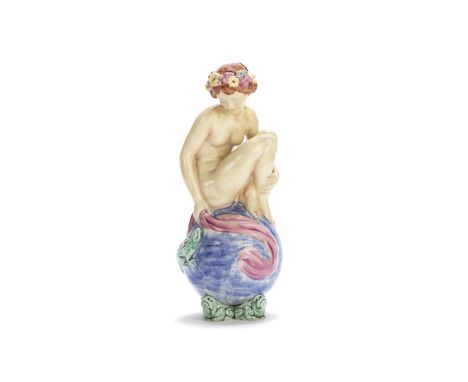 John Broad for Doulton Lambeth'Bather': A Glazed Stoneware Figure, circa 1900depicting a female nude in a flower crown sittin