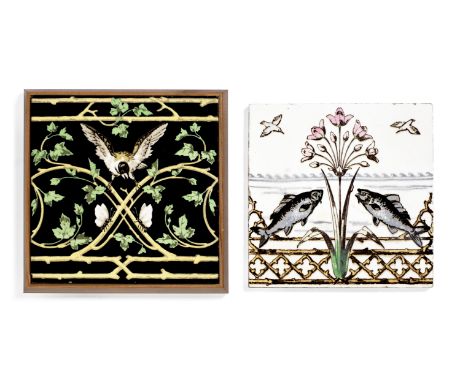 Christopher Dresser (British, 1834-1904) for Mintons China WorksTwo Ceramic Tiles, circa early 1870stransfer printed and hand