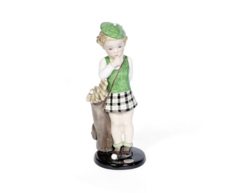 Stefan Dakon (Austrian, 1904-1992) for GoldscheiderAn Earthenware figure of a Girl Golfer, circa 1937model no. 7564, polychro